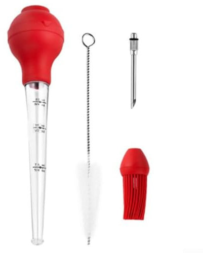 Kit compatto per arrostire tacchino con tubo in gomma, pompa per pollo e spazzole, strumento di cottura lavabile in lavastoviglie per imbastitura e marinatura efficienti (20 x 5 x 5 cm)