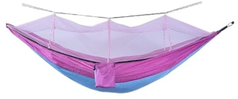 Hamaca de apertura rápida totalmente automática para exteriores con mosquitera, hamaca portátil de nailon con correa para colgar de viaje y postes (rosa)