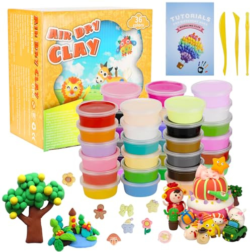 36 Farben Modelliermasse-Set,ultraleichter Lufttrockener Ton,Lufttrocknende magische Knete,Modelliermasse Lufttrocknend,DIY Spielzeug Geschenke mit Projektheft und Modellierungswerkzeugenultraleicht