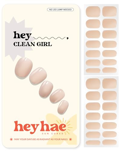 Heyhae Semi Cured Gel Nail Strips | Spring Nails No LED Lamp Needed Easy Apply & Remove | Includes 28 Strips, 1 Prep Pad, 1 Nail File & 1 Wooden Stick - Hey, Clean Girl