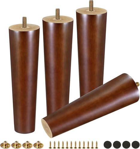 Qodiacl 4 Stück Möbelfüße Holz 20cm Holzfüße für Möbel Eichenholz Schrankfüße Sofafüße Möbelbeine Rund Holzbeine für Couchtisch Bett Kommode Stuhl Couch Tisch Schrank Sofa Beine, Walnuss
