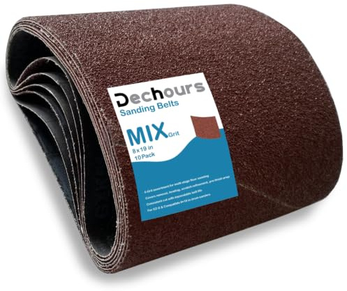 8 x 19 Sanding Belts Assorted Grits 40/60/80/100/120 Sandpaper – 10 Pack Aluminum Oxide for EZ-8 Drum Sander, Ideal for Commercial and Residential Floor Sanding
