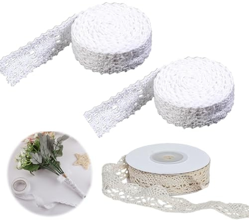 8 Meter Lace Trim, 1PCs Beige (4.3m*2cm), 2PCs Weiß (2m*2cm),Spitzenband, Juteband, Dekoband, Spitzenborte, Ideal für Handwerk, Hochzeit, Dekoration, Scrapbooking, Geschenkbox