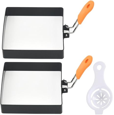 Moldes de huevo 3pcs/colocación de 4 pulgadas de huevo cuadrados de acero inoxidable de 4 pulgadas con filtro que crea un molde de moldeo de tortilla antiadherente con mango de silicona.