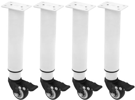 DSYOGX Lot de 4 pieds de meubles avec roulettes pivotantes, réglables, blancs, pour canapés, lits, chaises, armoires, bureaux, tables