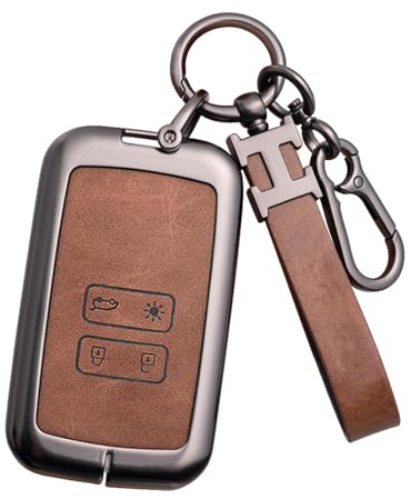 RXXR Autoschlüssel Hülle für Renault Clio Megane Koleos Kadjar Kangoo Twingo Talisman Captur Espace Dacia Duster 4 Tasten Zinklegierung Autoschlüssel Schutzhülle (Braun)