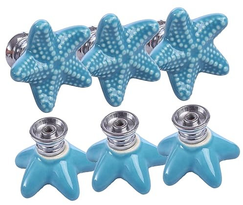 STOBOK 1set Sea Star Design Ceramic Drawer Pulls Durable Kitchen Cabinet Knobs Decorative Handles for Wardrobe Bookcase and Furniture Ocean Decor 6pcs