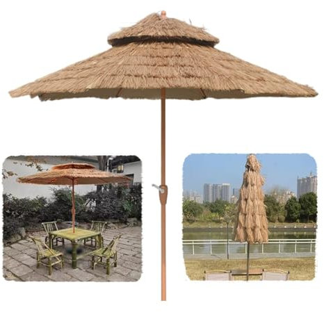 MACAGGTNTU 2.7m Ombrellone da Spiaggia in Paglia, Ombrellone da Giardino in Stile Hawaiano A 2 Livelli Ombrellone da Terrazzo in Paglia con Protezione UV