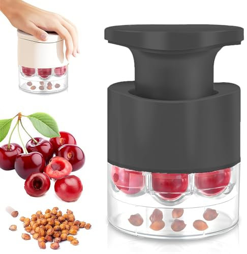 Dénoyauteur à Cerises, Nouveau Grande Capacité Dénoyautage avec 7 Dénoyauteurs pour Cerises Rouge pour la Séparation Propre de la Chair et du Noyau (Noir - Surclassement)