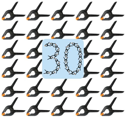 30 Pack 3.5 Inch Plastic Spring Clamps, Black Heavy Duty Clips, Spring Clamps for Backdrop Stand, Woodworking, Crafts, Photography, Banner, Balloon Arch Garland Clips, Small Clamp with Soft Tips