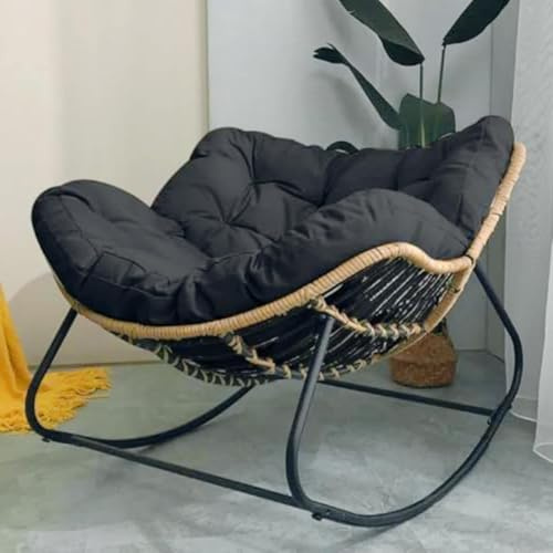 BYGSBKDP Schaukelstühle für Erwachsene, Papasan-Schaukelstuhl, 103,9 cm, übergroßer Rattan-Weiden-Loungestuhl, Eier-Schaukelstühle mit Metallrahmen, große Stützen, moderne Outdoor-Terrasse, dunkel