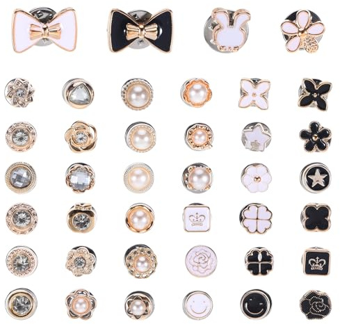 40 Stück Brooch Buttons Knöpfe-Broschen für Kleidung-Broschen & Anstecknadeln für Damen, Brosche Ausschnitt Verkleinern, Abnehmbare DIY-Dekoration ohne Nähen