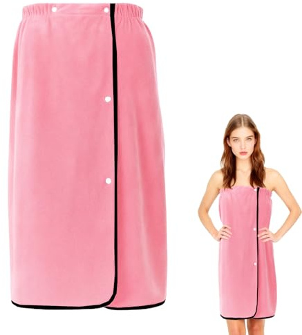 HcvGcm Saunahandtuch, Saunatuch Damen mit Druckknöpfen, 80 x 135 cm, Atmungsaktives Saunakilt Damen für Sauna, Strand, Fitnessstudio, Reisen und Spa, Rosafarben mit Schwarzem Rand