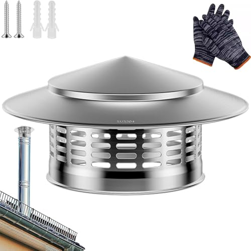 Copertura per Canna Fumaria In Acciaio Inossidabile 304, Comignolo Camino Rotonda Sul Tetto, Cappa Camino Anti-Pioggia con Rete a Maglie, Cappello per Tubo Della Stufa Esterno(250mm/9.84in)