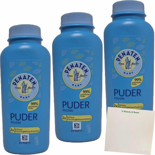 usy Bundle für Penaten Puder auf Basis von Maisstärke mit Aloe und Vitamin E 3er Pack (3x100g Flasche) + usy Block