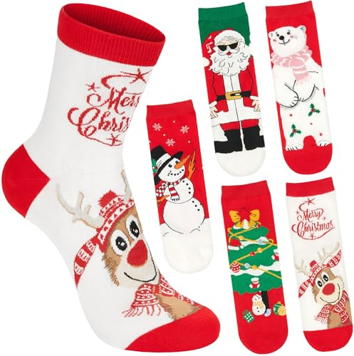 BRUBAKER 5 Paires de Chaussettes pour Noël - Père Noël, Ours Polaire et Sapin de Noël - Modèles Amusants pour les Fêtes - Lot Coloré et Confortable - Cadeau pour Femmes et Filles - Pointure 36-41
