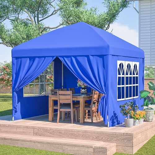 Faltpavillon 3x3m mit 4 Seitenwänden, 3-Fach höhenverstellbar Gartenpavillon mit Tragetasche, wasserdichtes Partyzelt aus 210D Polyester für Garten Terrasse Camping und Events, Blau