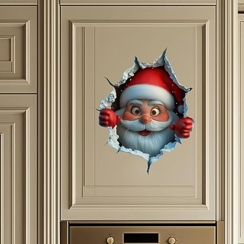 Weihnachtsmann Wandaufkleber, Selbstklebend Weihnachtsaufkleber Mit 3D Weihnachtsmann Bricht Durch Die Wand Effekt Weihnachts Fensteraufkleber Türaufkleber Küchen, Badezimmer Und Büro