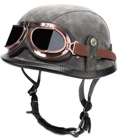 Casco Mezzo Moto Pelle Caschi Cromwell DOTECE Approvato Caschi Jet E Demi-Jet Vintage Con Occhiali Elmetto Scodella Aperto Casco Retrò Moto Caschi Scooter Per Uomini Donne Y,M:57-58CM