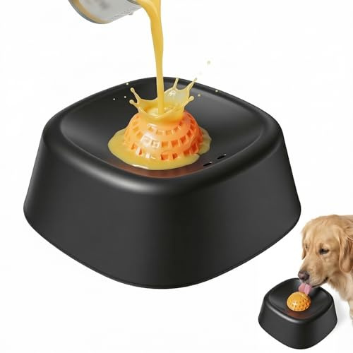 Dog Lick Bowl,Slow Feeding Dog Bowl,Spillproof Ball-In Dogs Slow Feeder Bowls for All Breeds,Boredom Relief and Mental Stimulation,Entertained Interactive Dogs Liquid Treat Licky Sip Bowls (Black)
