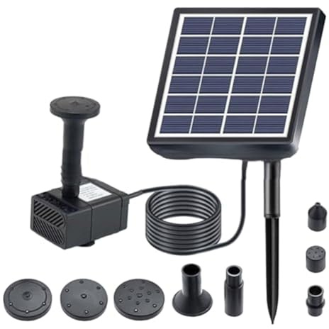 Homeponnew Solar Springbrunnen Pumpe Kit mit 5 Düsen für Garten Dekor Schwarz Metall Outdoor Wasserspiel 20 x 5 x 20 cm Kein Strom erforderlich