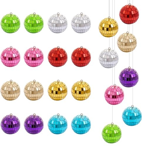 25 stycken mini discobollset, 3 cm spegelbollsdekoration, små discokulor att hänga upp för julgran, födelsedag, fest, bröllop, tårtdekoration