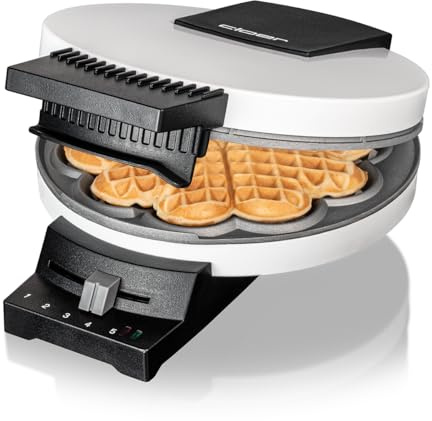 Cloer 171 Waffeleisen für eine Herzwaffel mit 16 cm Durchmesser, Herzwaffeleisen mit Antihaftbeschichtung, stufenlosem Bräunungsgrad und Backampel, Weiß, 930 W