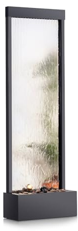 Alpine Corporation Mirror Waterfall Fountain with Stones and Lights - Zen Indoor/Outdoor Decor for Office, Living Room, Patio, Entryway - 72 Inches