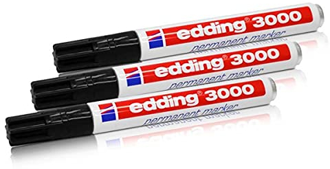 Edding 3000 Permanentmarker, Schwarz, 3er-Pack (3er-Pack, Schwarz)
