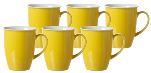 Ritzenhoff & Breker Doppio Kaffeebecher 6er Set, 320 ml, Gelbe Henkelbecher aus Porzellan, Mix & Match Geschirr, Gelb