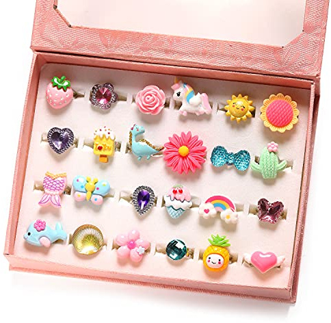 PinkSheep Anillo para Niños, Anillos Ajustables para Niñas, Sin Duplicación, Anillos de Disfraces, Regalos para Niños, 24 Piezas