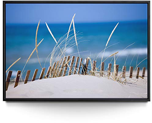 BilderKing Impostantes XXL Leinwandbild 180x90cm, Dünen & Strand umrahmt mit schwarzem Schattenfugenrahmen. EIN eindrucksvolles Panoramabild, Motiv Nordsee Ostsee, für Wohnzimmer, Schlafzimmer