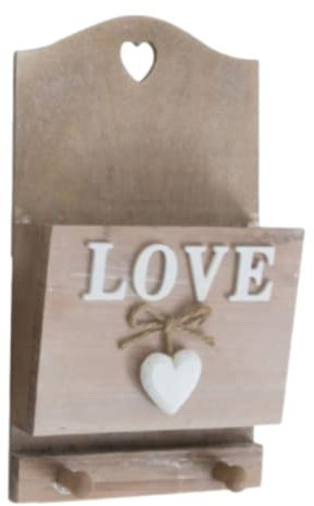 Shabby Chic Briefablage aus Naturholz mit weißem Schriftzug - 26,5 cm - Home Or Love Design (Liebe)