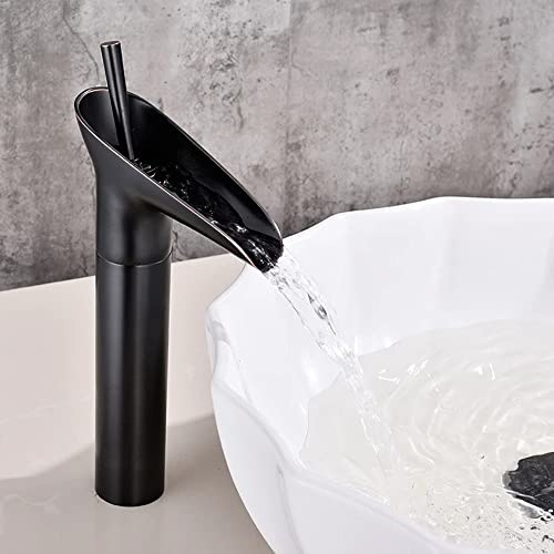 Handfatskran, vattenfallsblandare för badrum, badrumssblandare, vintage svart enkontrollblandare, varm och kall justerbar tvättställsblandare, krom mässing, G3/8
