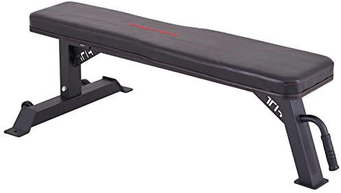 Train Hard Hantelbank Flachbank Trainingsbank belastbar bis 500 Kg mit integrierten Transportrollen und Griffe