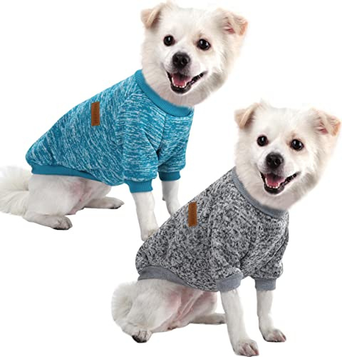 HuaLiSiJi Hundepullover Kleine Hunde Chihuahua Pullover Hunde Hoodie Hunde Strickpullover, Warm und Leicht, Mit Einer Weichen Textur, Elastizität Leicht zu Tragen (Blau+Grau, XXL)