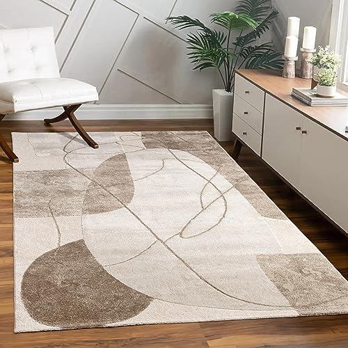 Paco Home Tapis Salon Chambre à Coucher Moderne Floral Brillant Motif Palmier Design Floral Géométrique Effet Haute Profondeur 3D, Dimension:160x230 cm, Couleur:Beige