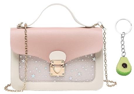 NyxSeat 1 rosa Tasche und 1 Taschenanhänger, Geschenk für Mädchen, geeignet für Geburtstage und besondere Anlässe, Sternhandtasche für Mädchen, Handtasche im Schlossstil, Handtasche mit Goldkette
