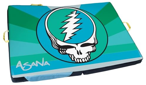 Asana Superhero ‘Sunshine’ Bouldering Crash Pad - Deluxe Suspension, Triple Layer Dual Density Foam Structure, Heavy Duty Nylon - Premium Rock Climbing Crash Mat with Huge Landing Zone (57x40x4)