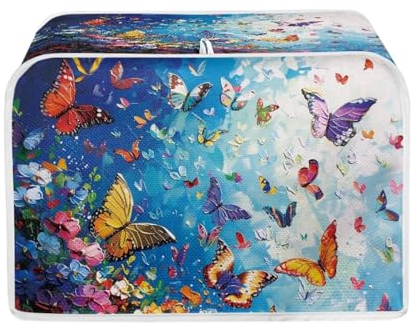 Xoenoiee Buntes Schmetterlings-Blumenmuster, 2 Scheiben, Toaster-Abdeckung, Damen, Küchenzubehör, Küche, kleines Gerät, staubdichte Abdeckung, Brotbackmaschine, Toaster-Abdeckung
