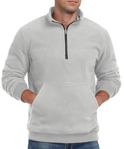 QIXING Mens Oversized Half Zip Sweatshirt Polar Fleece Pullover with Turtleneck and Ribbed Edges - Warm Soft Jumper Top for UK