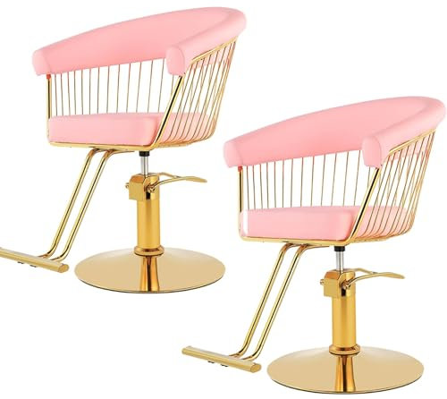 Friseurstuhl, Friseursessel Höhenverstellbar Für Herren Damen, Friseureinrichtung Bedienungsstuhl Zuhause, Kunstleder,Rosa