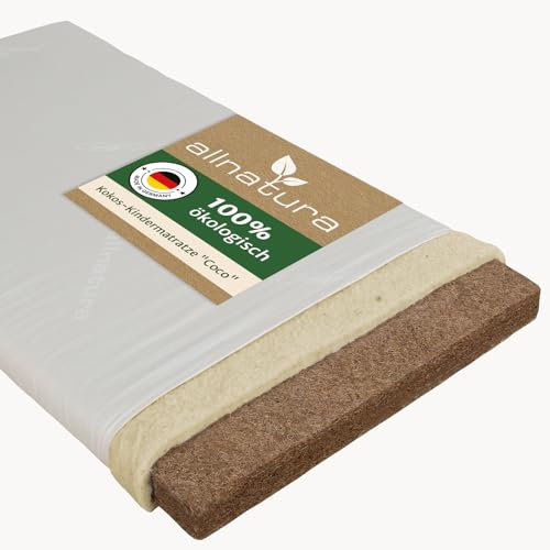 allnatura Kinder- Babymatratze Coco 60x120 - Ergonomische Kokosmatratze mit Schafschurwoll-Polsterung, abziehbarem Bio-Baumwollbezug & atmungsaktiver Trittkante - Nachhaltig & Fair - Made in Germany