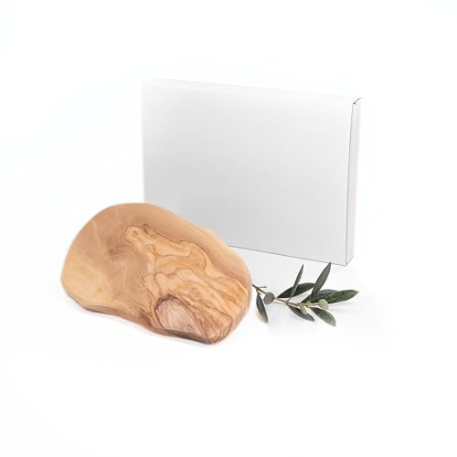 Lupia Tagliere in Legno di Ulivo irregolare Rustico Piccolo 12,5x21 cm, spessore 1,5 cm, Elegante e Versatile per Cucina, Aperitivi, Degustazioni e Bomboniere per Eventi Speciali, scatola Bianca