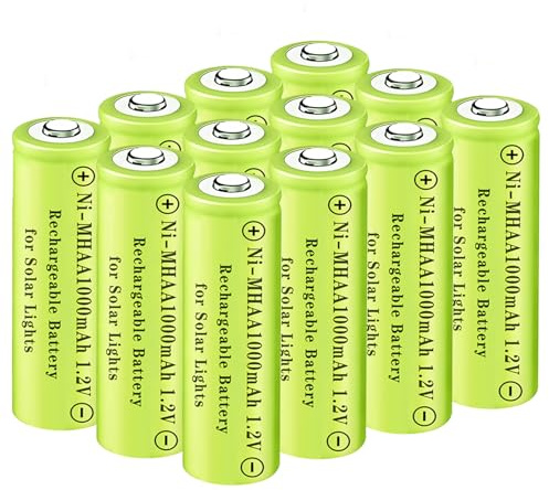 Batterie ricaricabili AA NiMH 1,2 V 1000 mAh ad alta capacità Ideali per luci solari e dispositivi domestici, precaricate (12 confezioni)