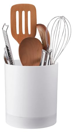 Zimoer Soporte para Utensilios de Cocina, Bote para Utensilios con 3 Separador, Organizador de Utensilios Giratorio de 360 ​​°, Utensilios para Utensilios de Cocina para encimera de Cocina (Blanco)