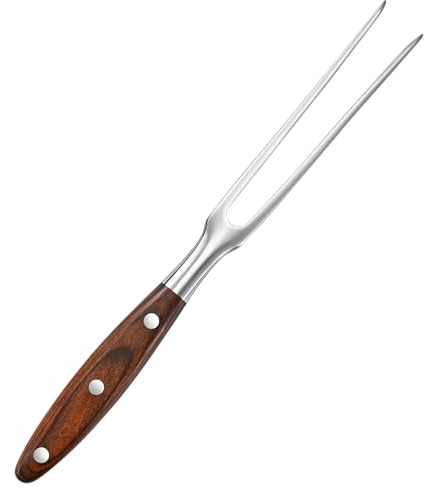 Stor Köttgaffel med Trähandtag, 29.5 cm Rostfritt Stål Tvåtaggig Serveringsgaffel för Kött Matlagning, Kök, Grill, Kyckling, Kalkon, Nöt, Röd
