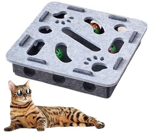 Kanoauo Katzen Puzzlespiel,Beschäftigungsspielzeug Für Katzen - Futterbox Denkspiel Mit Bahnkugeln Zur Beschäftigung Gegen Langeweile Mit Bewegung Und Geistiger Anregung