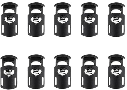 Nzexlyva 10 Pcs Toggles for Drawstrings, Spring Toggles for Cord, Black Single Hole Plastic Cord Locks Stops Fastener for Drawstrings, Luggage, Lanyard, Clothing, Diy Projects, Backpack, Sportswear