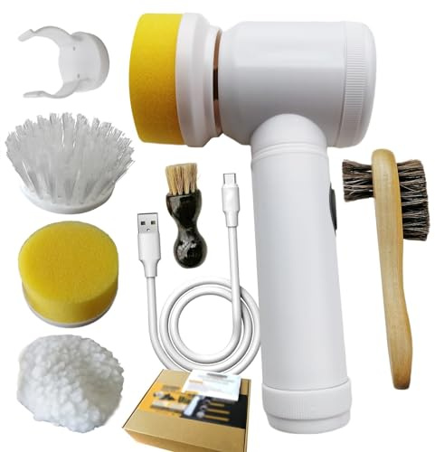 KRXSOBNV, Pulitore for lucidascarpe con Spazzola di Ricarica USB for Stivali con 2 Set di testine mobili,Lucidascarpe Elettrico